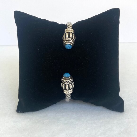 Sterling Silver 925 Mexico Chunky Blue Sodalite Twisted Rope Cuff Bracelet 6.25" - Picture 6 of 16